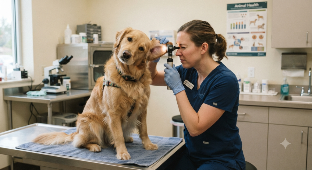 dog ear infection treatment; vet exam